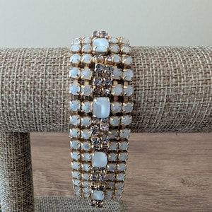 Vintage Milk Glass Art Deco Gold Tone Bracelet with Rhinestones