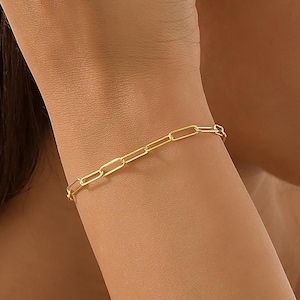 14K Gold Link Chain Bracelet , Paperclip Chain Bracelet , Paperclip Bracelet , Layering Chain Bracelet , Gold Bracelet , Bracelet for Women
