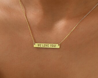 14K Gold Personalized Bar Name Necklace , Tiny Bar Neklace , Dainty Bar Necklace , Gold Bar Necklace , Mother's Day Gift , Gift for Mom