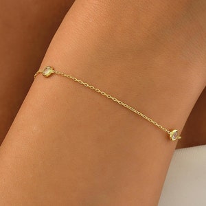 14K Gold Diamond Station Bracelet , Dainty Diamond Bracelet , Diamond Bezel Bracelet , Diamond Bracelet for Women , Mother&#39;s Day Gift