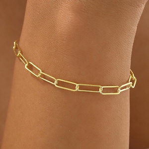 14K Gold Paperclip Chain Bracelet , Link Chain Bracelet , Paper Link Chain Bracelet , Non-Tarnish Gold Bracelet , Bracelet for Women