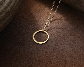 14K Gold Ring Necklace , Circle Necklace , Karma Necklace , Open Circle Necklace , Simple Gold Necklace , Gift for Her , Mother's Day Gift