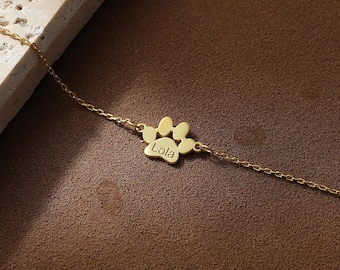 14K Gold Paw Print Bracelet , Personalized Dog Paw Bracelet , Pet Bracelet , Tiny Paw Bracelet , Custom Pet Bracelet , Dog Lover Gift