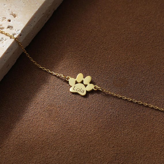 14K Gold Paw Print Bracelet , Personalized Dog Paw Bracelet , Pet Bracelet , Tiny Paw Bracelet , Custom Pet Bracelet , Dog Lover Gift