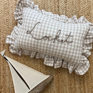 Ruffle Gingham Embroidered Throw Pillow | Personalized Pillow | Throw Pillow | Baby Gift | Neutral Gingham Pillow | Baby Nursery Decor