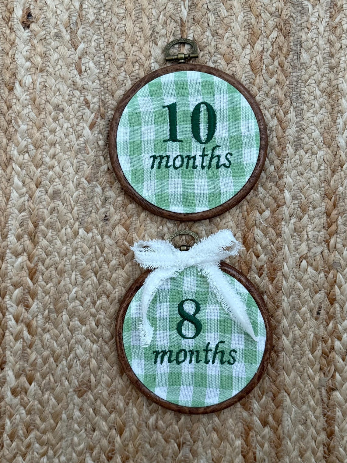 Green Gingham First Year Milestone Hoops | Embroidered Baby Milestone ...