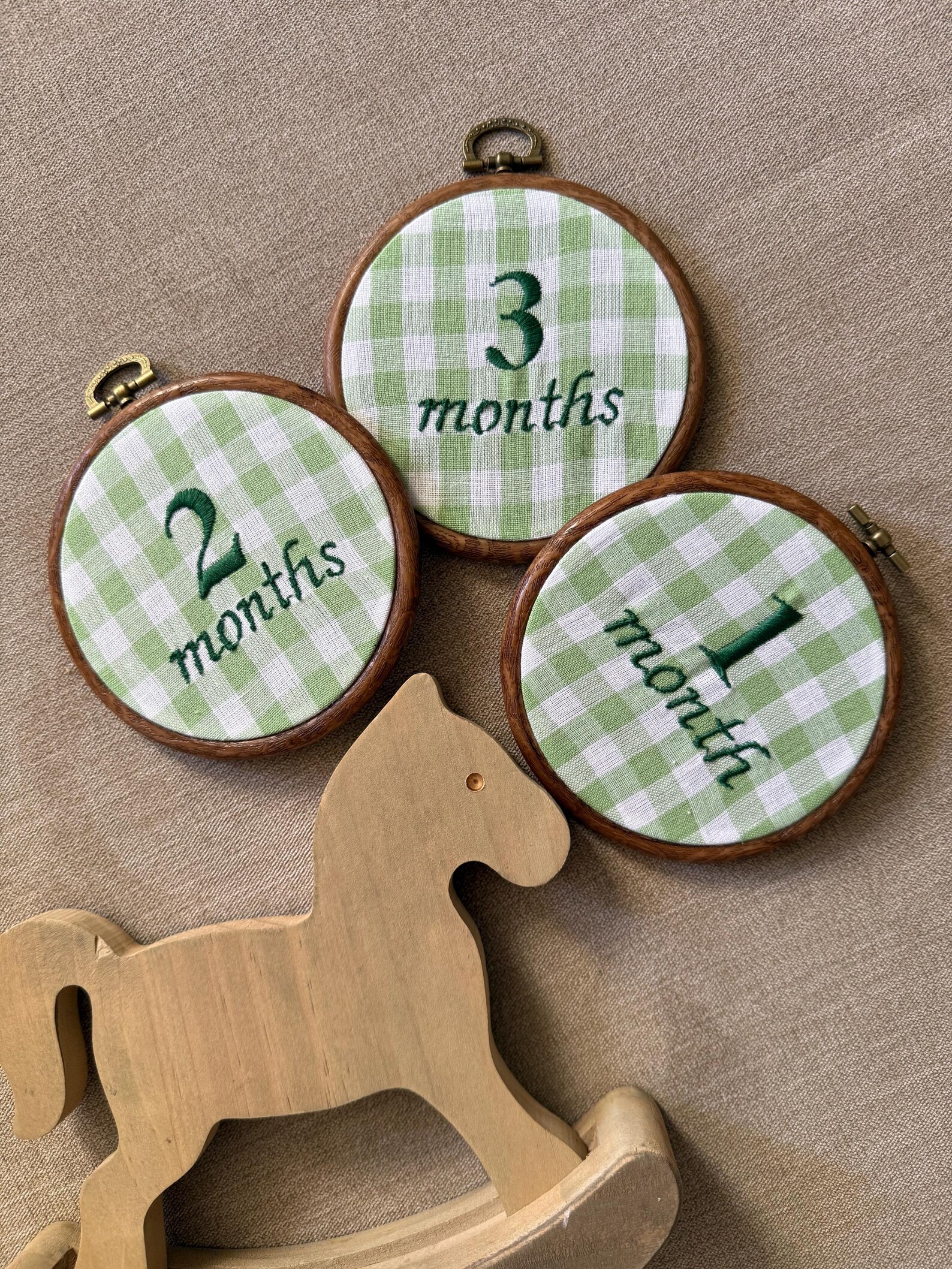 Green Gingham First Year Milestone Hoops | Embroidered Baby Milestone ...