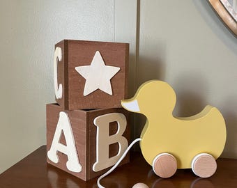 ABC wood blocks | Baby Shower Centerpiece | Birthday Party Centerpiece | 5x5 | Gift Box Nursery Decor | Storage Box Nursery Decor