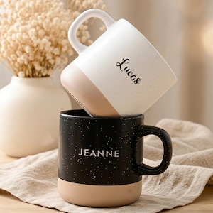 Personalized Speckled Coffee Mug, Custom Name Ceramic Mug, Birthday Gift for Him Her, Wedding Bridesmaid Gift, Neutral Boho Kitchen Mug