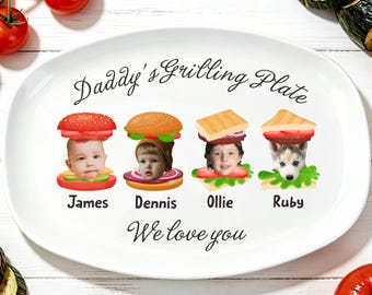 Vaderdagcadeau voor papa, Family Burger Face-grillplaat, Grillplaat papa, Grillplaat op maat, cadeau voor opa, cadeau voor opa