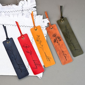 Personalized Leather Bookmark, Custom Favorite Quote Bookmark, Bookmark with Birth Month Flower, Book Lover Gift, Mother&#39;s Day,Bookworm Gift
