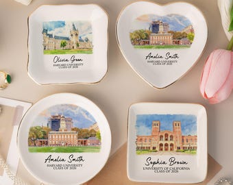 Personalized College Logo Ring Dish, Custom Photo Jewelry Dish/Trinket Tray, Class of 2026 Graduate Keepsake, Gift for Her, Graduation gift
