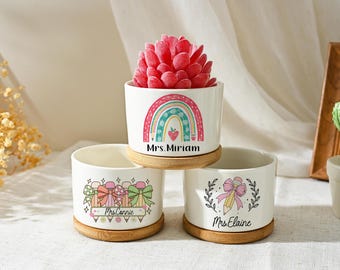 Maceta personalizada para profesores, maceta para suculentas con nombre personalizado, regalo de agradecimiento para profesores, regalo de regreso a clases para profesores, regalo para profesores de primer año