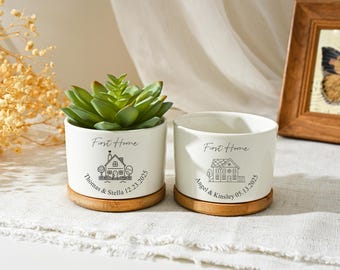 Maceta personalizada para el primer hogar, maceta personalizada para plantas de nuevo hogar, regalo de inauguración de casa para parejas, regalo para nuevo hogar, regalo de cierre de agente inmobiliario, regalo de cierre