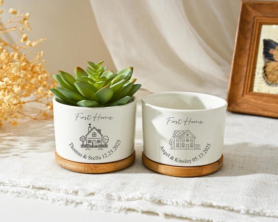 Personalized First Home Planter, Custom New Home Plant Pot, Housewarming Gift for Couple, New Home Gift, Realtor Closing Gift, closing gift