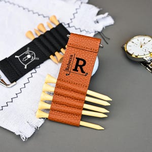 Custom Men&#39;s Name Golf Bag Engraved Tee Gift for Golfer,Golf Bag Tag Personalized Golf Tees,Golf Accessories for Dad,Leather Golf Tee Holder