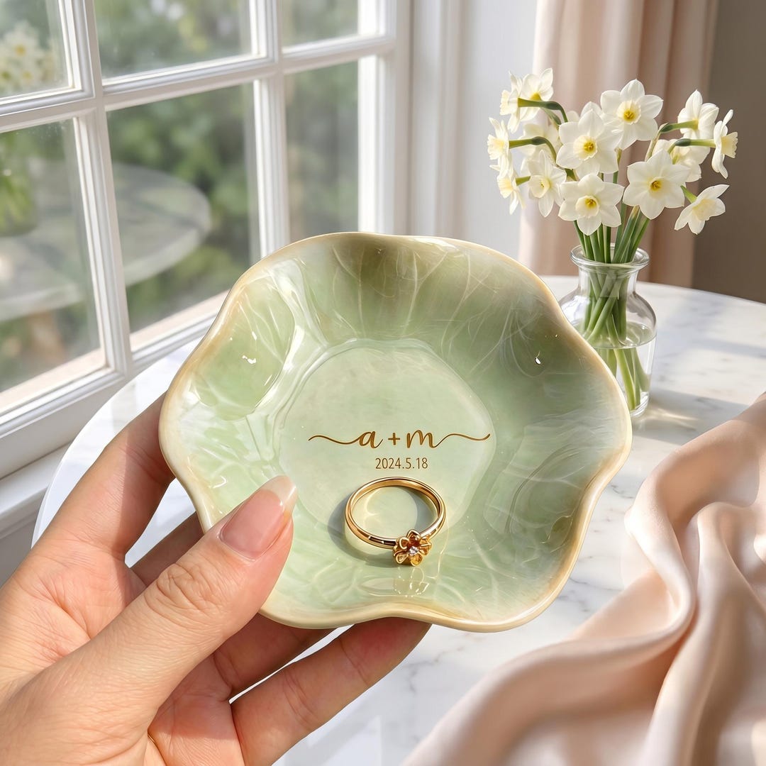 Engraved Lotus Ceramic Ring Dish