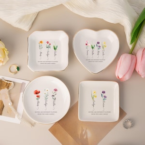 Benutzerdefinierte Geburt Blume Trinket Tablett für Schwestern, personalisierte Schmuckschale, Schwestern sind anders Blume, Geschenk für Schwester, Freund, Mutter