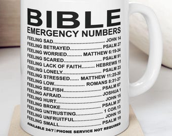 Bible Emergency Numbers Mug - Christian Scripture Gift
