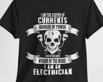 Electrician Skull T-Shirt, Keeper of Currents, Wizard of Wires