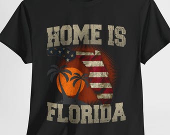 Home Is Florida T-Shirt, American Flag Palm Tree Tee