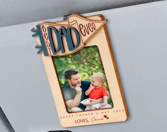 Personalized Dad Picture Frame Car Visor Clip, Custom Photo Sun Visor Clip, Drive Safe Dad, Baby Picture Frame Father's Day Gift CV01