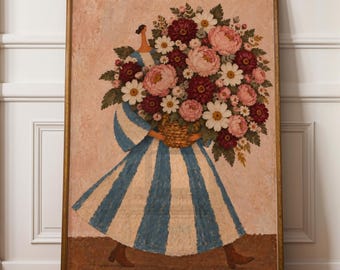 Kunstdruck „Blumenmarkt“, Poster „Blumenfrau“, maximalistische Retro-Wanddekoration