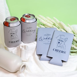 Custom Pet Wedding Can Cooler, Personalized Pet Wedding Can Cooler ,Custom Can Coolers, Wedding Favors,Custom Illustrated Pet