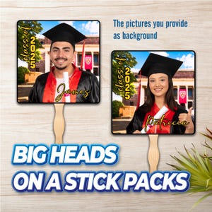 Graduation Face On A Stick, Wedding Faces, Bachelorette Groom Cutout, Birthday Party Fan Heads, Head-on-a-Stick