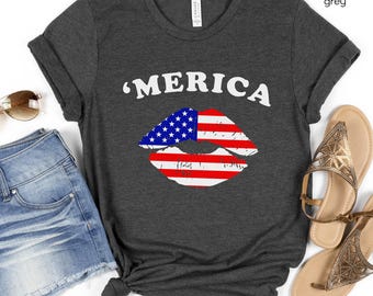 Maglietta con bandiera americana "bacio" del 4 luglio / Maglietta con bandiera americana patriottica / Maglietta per il giorno dell'indipendenza, 250° anniversario, maglietta rossa, bianca e blu