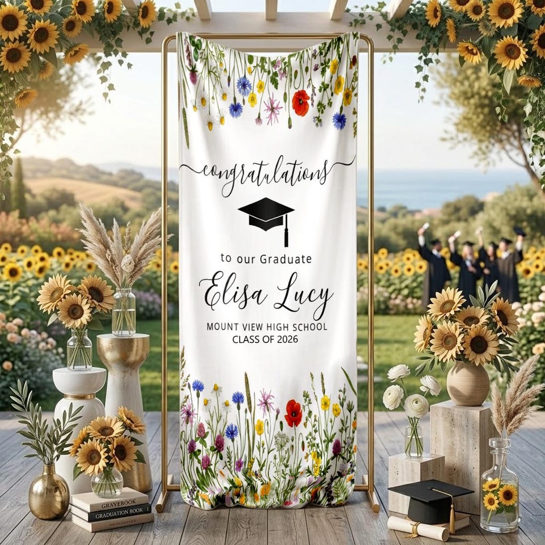 Spring Graduation Linen Personalized Graduation Welcome Linen, Wildflower Floral Graduation ...