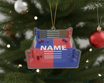 Personalized Boxing Ring 2D FLAT Ornament, Custom Fighter Christmas Decor, Sports Tree Gift for Boxer, Kickboxing or MMA Fans