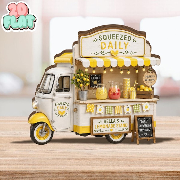 Personalized Lemonade Truck Block, Summer Market Decor, Citrus Theme Shelf Accent Gift