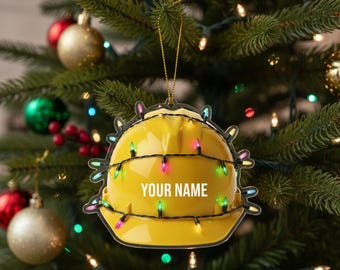 Personalized Hard Hat 2D FLAT Ornament, Custom Name Construction Worker Christmas Decoration, Builder Holiday Gift, Safety Helmet Xmas Decor