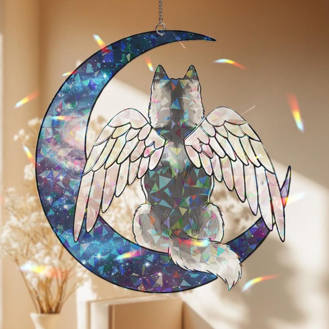 Hologram Husky Suncatcher, Angel Wings, Moon Prism Window Hanging - Etsy