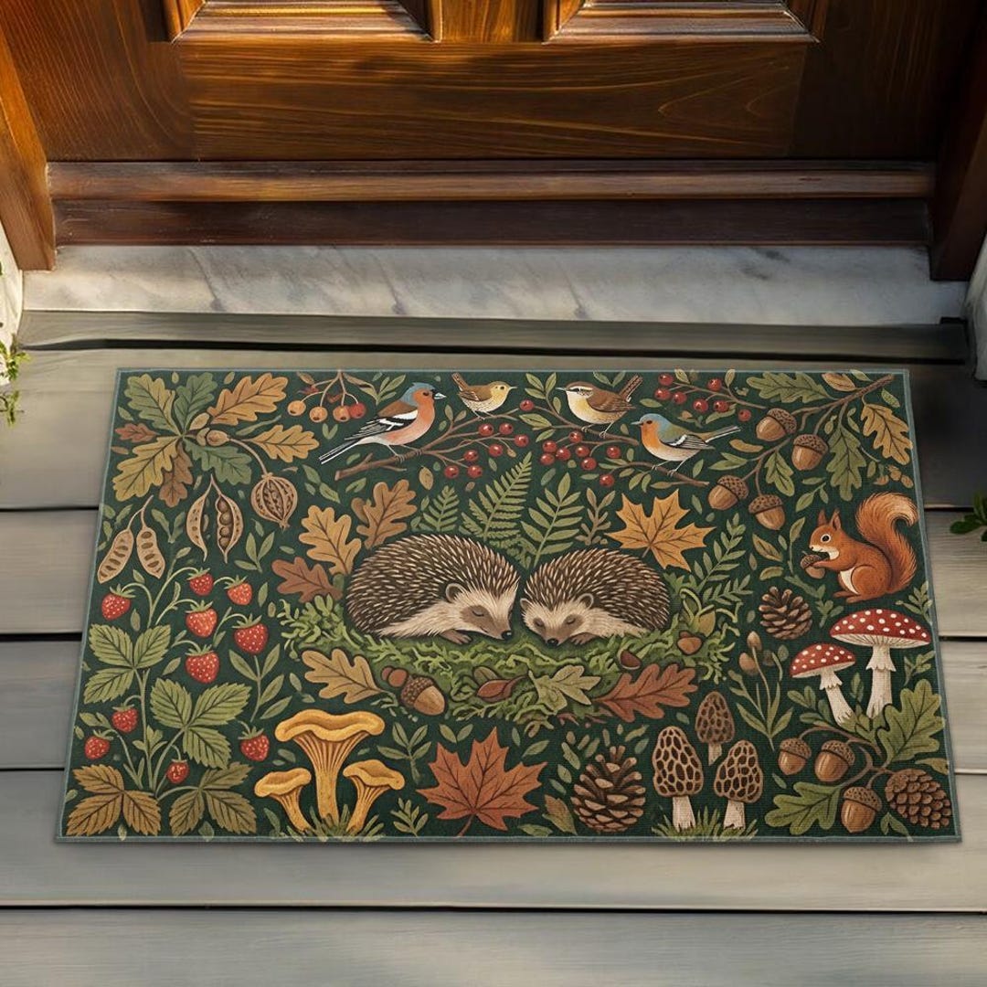 Hedgehog Rug Woodland Hedgehog Doormat, Forest Autumn Leaves Entryway Rug - Etsy