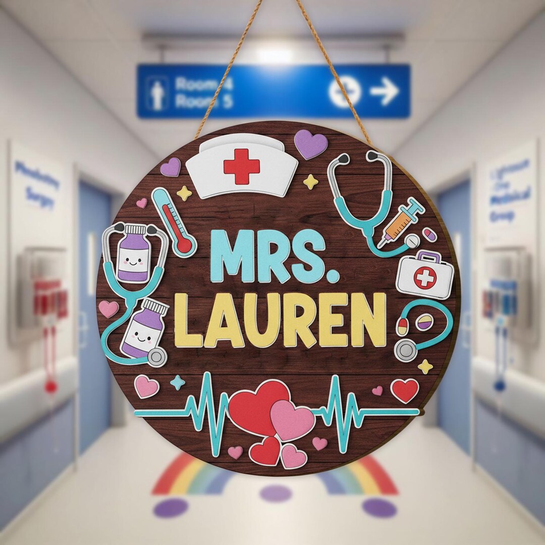 Personalized Nurse Door Sign, Custom RN Name Round Sign, Nurse Decor ...
