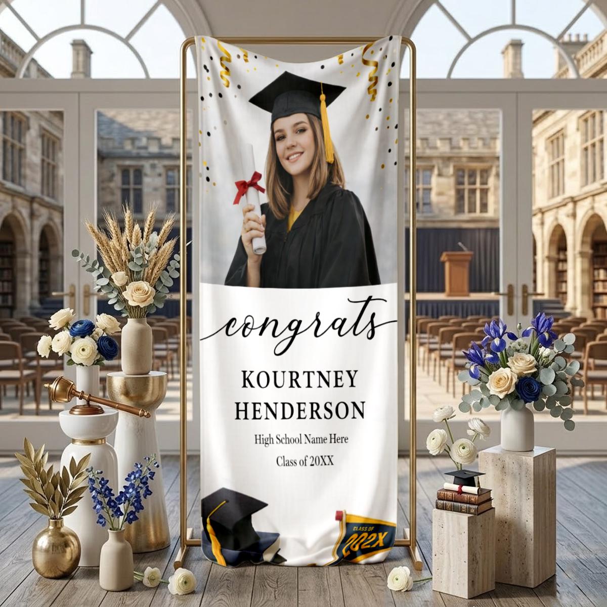 Spring Graduation Linen Custom Graduation Photo Welcome Sign, Linen Fabric Poster, Class of ...
