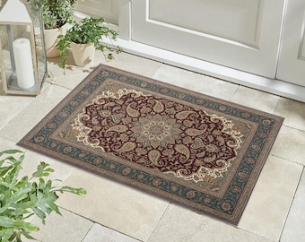 Vintage Persian Style Doormat, Oriental Floral Entry Rug, Classic Welcome Mat
