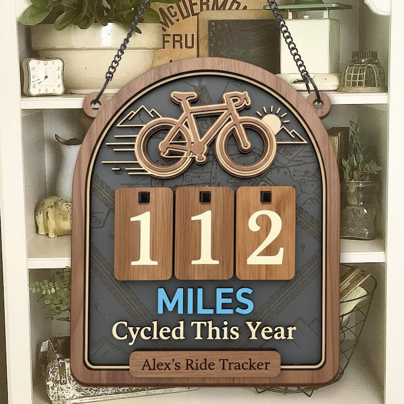 Miles Cycled This Year Tracker Sign, Custom Miles Ridden Board, Personalized Biker Gift, Yearly Ride Tracker for Cyclists and Fitness Lovers