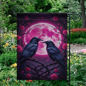Halloween Gothic Raven Couple Garden Flag, Raven Flag, Gothic Crow Halloween Flag, Halloween Home Decor