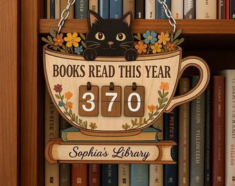 Gepersonaliseerde boeken lezen tracker bord, kattenliefhebber leesteller, gepersonaliseerd houten bibliotheekbord, leuk boek minnaar cadeau voor lezer