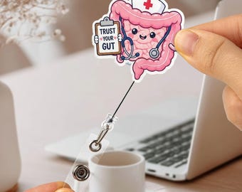 Portatarjetas de gastroenterología divertido, con el mensaje "Confía en tu intestino"