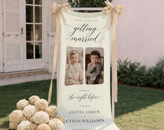 Personalized Wedding Welcome Banner, Kids Are Getting Married Sign, Photo Wedding Banner, Rehearsal Dinner Decor, Cotton Linen Banner