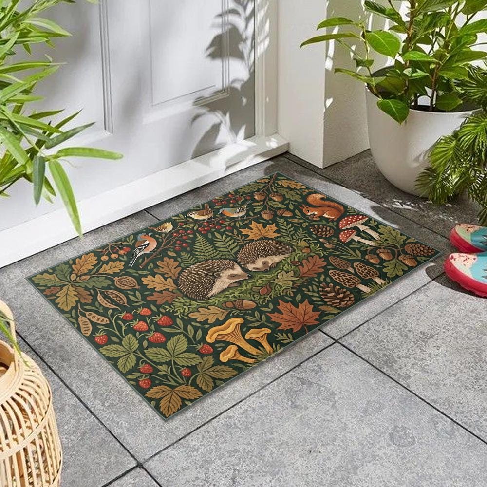 Hedgehog Rug Woodland Hedgehog Doormat, Forest Autumn Leaves Entryway Rug - Etsy