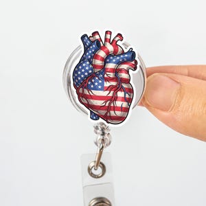 American Flag Heart Badge Reel, Nurse Badge Reel, Retractable Badge Reel, 4th of July Independence Day Gift