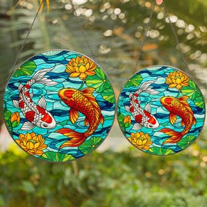 Koi Fish Stained Glass,  Koi Fish Window Hanging, Lucky Fish Ornament, Gift For Koi Lover, Gift For Him