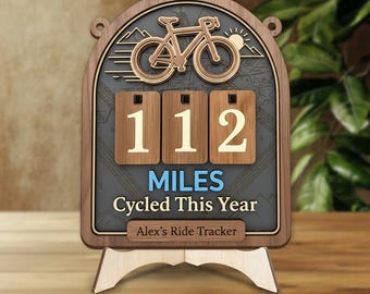 Miles Cycled This Year Tracker Sign, Custom Miles Ridden Board, Personalized Biker Gift, Yearly Ride Tracker for Cyclists and Fitness Lovers