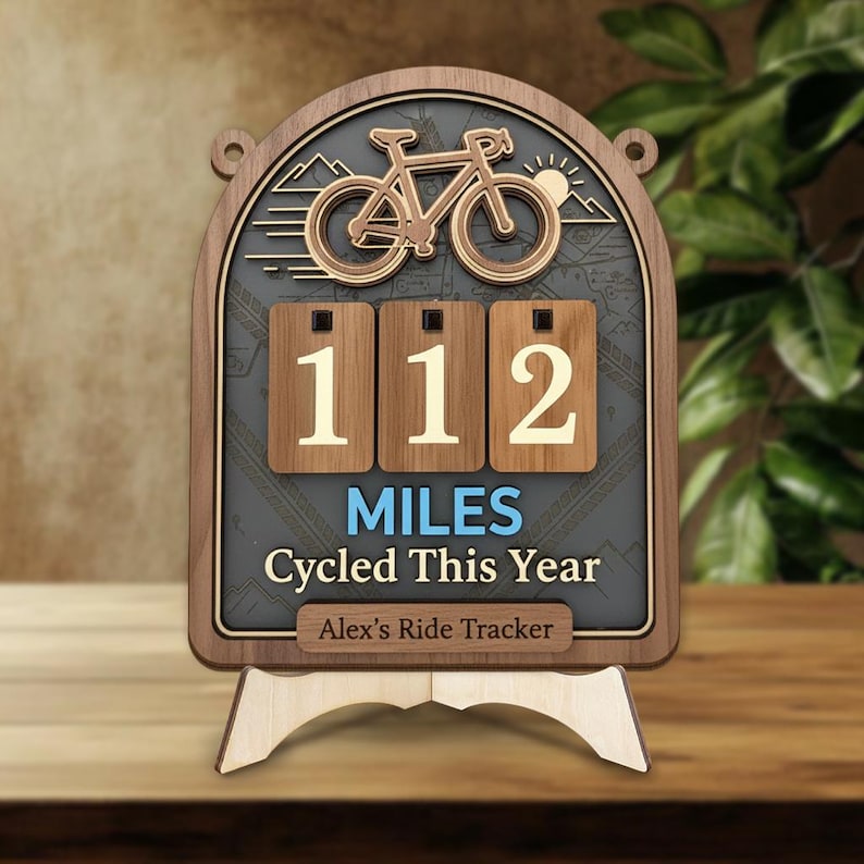 Miles Cycled This Year Tracker Sign, Custom Miles Ridden Board, Personalized Biker Gift, Yearly Ride Tracker for Cyclists and Fitness Lovers