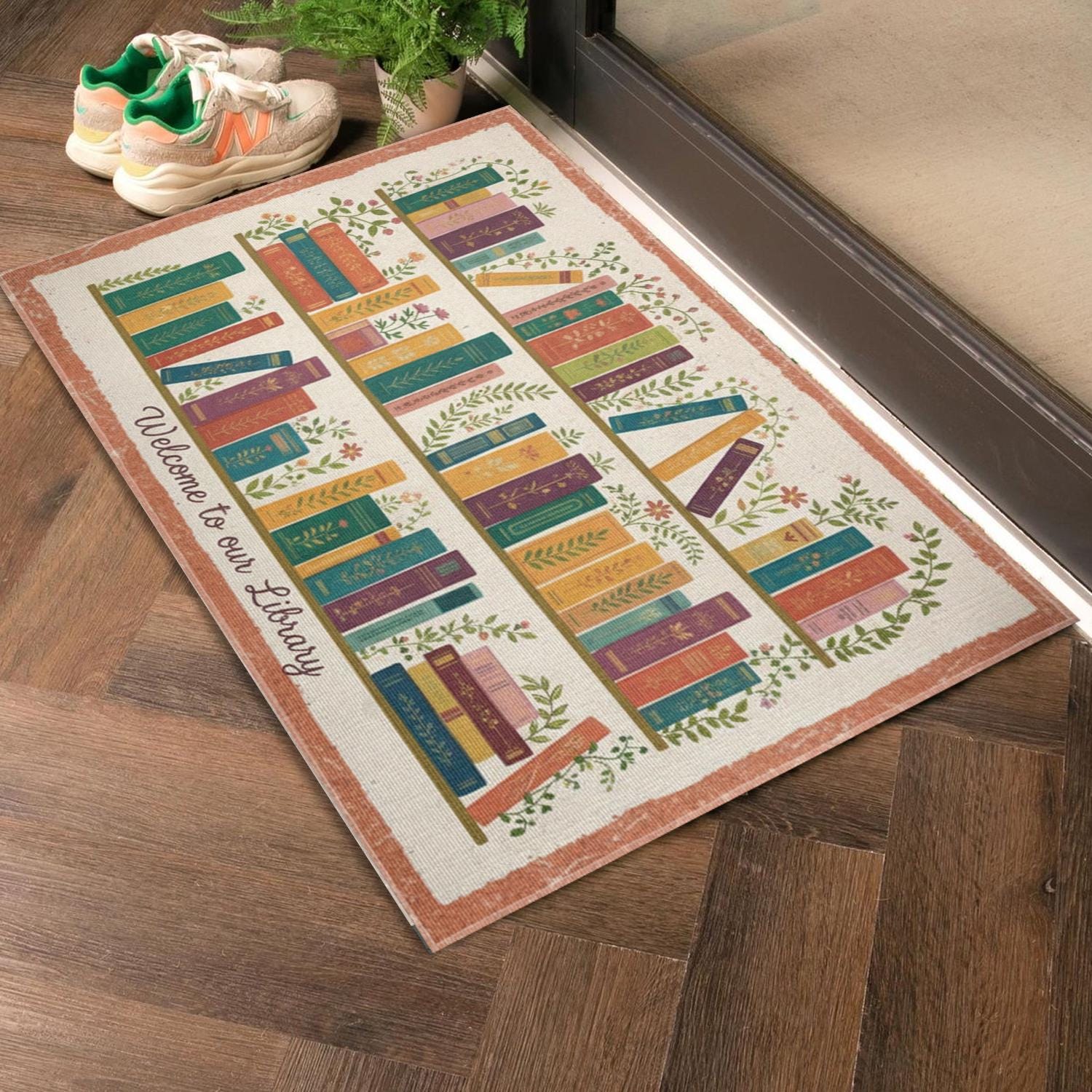 Literary Rug Welcome to Our Library Doormat, Bookshelf Doormat, Book Lover Welcome ...